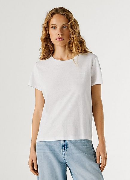 Pepe Jeans T-Shirt MEGAN mit Leinenanteil, Logostickerei auf der Brust günstig online kaufen