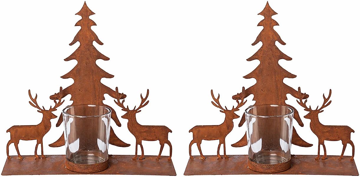 Creativ deco Teelichthalter "Weihnachtsdeko" Oberfläche in Rost-Optik günstig online kaufen