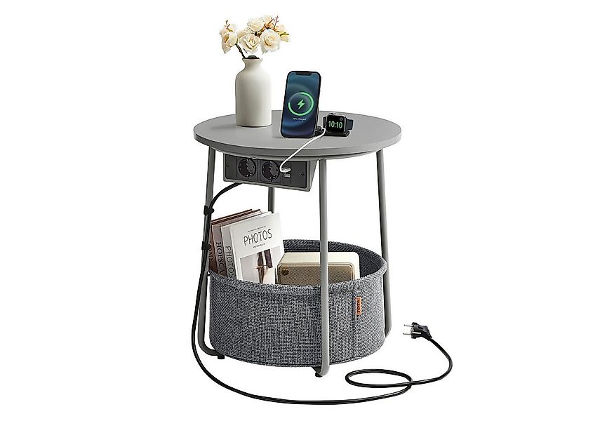 VASAGLE Beistelltisch, rund, mit Steckdose, USB-Anschlüsse, mit Korb aus St günstig online kaufen