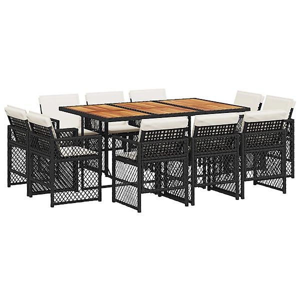 vidaXL 11-Tlg Garten-Essgruppe mit Kissen Schwarz Poly Rattan 3210855 günstig online kaufen