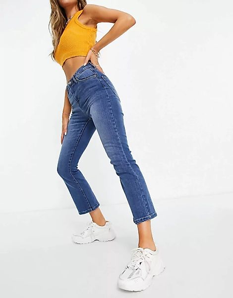 Brave Soul – Stella – Gerade Mom-Jeans mit Rissen-Blau günstig online kaufen