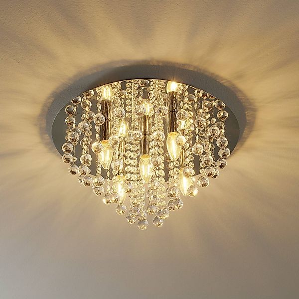 Deckenleuchte rund mit Acrylbehang   ¦ silber ¦ Maße (cm): H: 22  Ø: 46 Lam günstig online kaufen