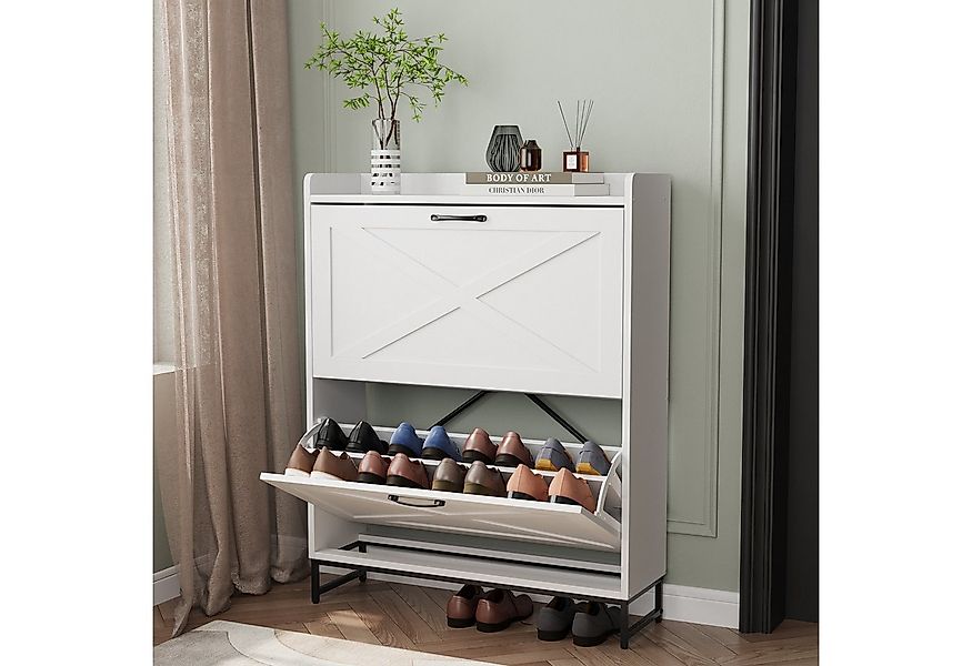 VOWNER Schuhschrank mit 2 Klappen, platzsparend für Flur (1-St) Weiß, verst günstig online kaufen