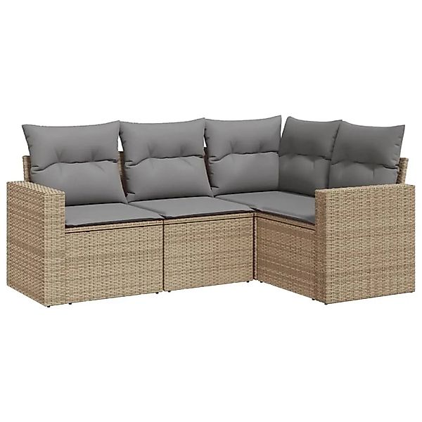 vidaXL 4-Tlg Garten-Sofagarnitur mit Kissen Beige Poly Rattan 3251246 günstig online kaufen