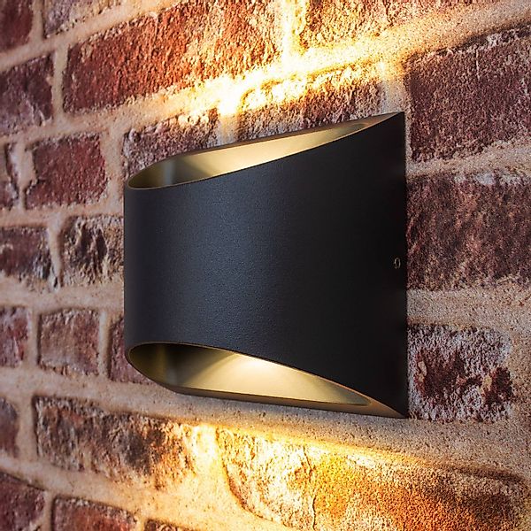 LED-Außenwandlampe Dodd, schwarz, Aluminium, halbrund günstig online kaufen