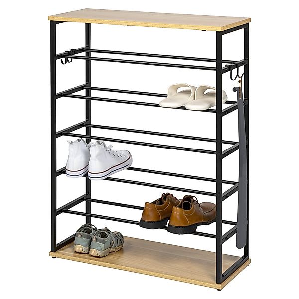 eluno Schuhregal für max. 18 Paar Schuhe, 2 Holzablagen, 4 Haken günstig online kaufen