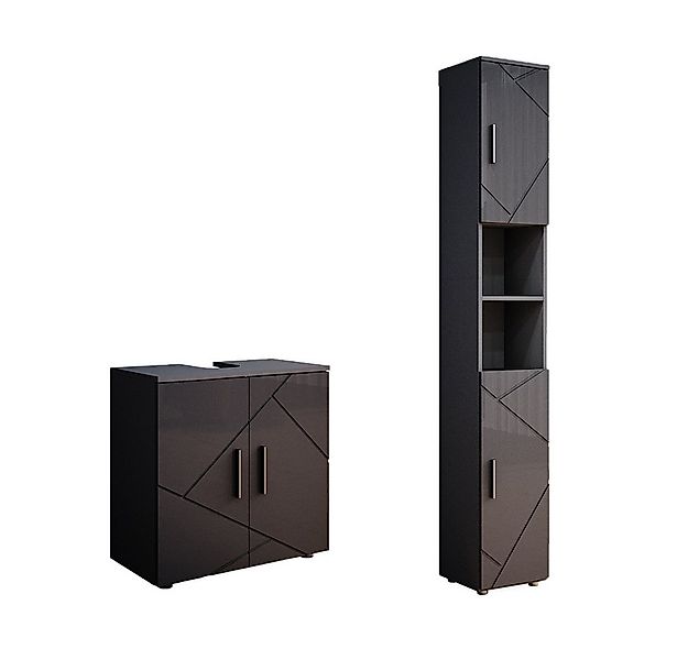 Vicco Badmöbel-Set Irma, Anthrazit Hochglanz/Anthrazit, 2 Teile, mit Hochsc günstig online kaufen