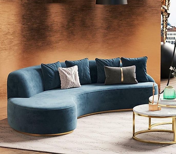 JVmoebel Sofa Samt 4 Sitzer Polster Textil Relax Sitz Möbel Ecksofa Rund Bl günstig online kaufen