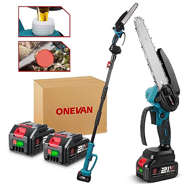ONEVAN Akku-Hochentaster 2-in-1 Bürstenloser 8 Zoll Mini Kettensäge mit 2x günstig online kaufen