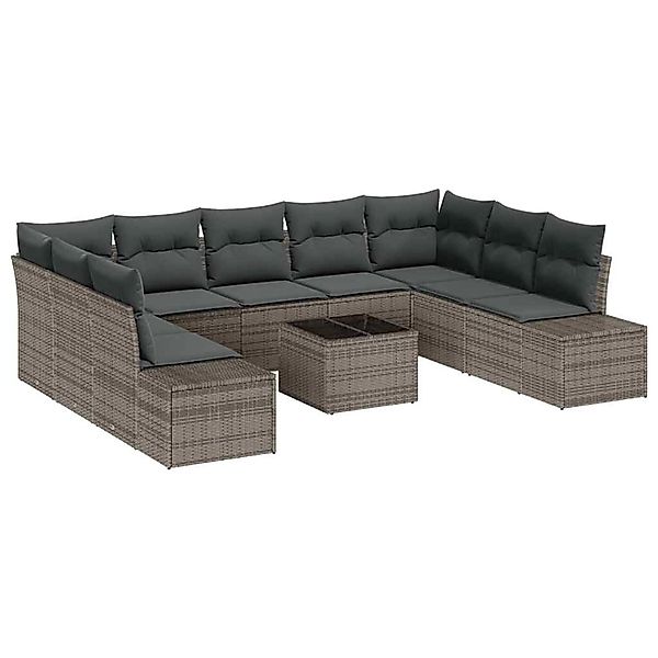 vidaXL Garten-Sofa-Set mit Kissen 10-Tlg Grau Poly Rattan 3347229 günstig online kaufen