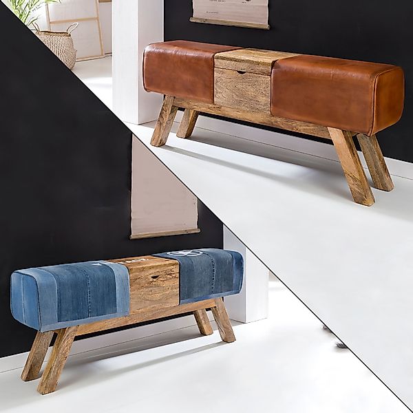 FINEBUY Truhenbank SuVa6423_1 (Turnbock Sitzbank Echtleder günstig online kaufen