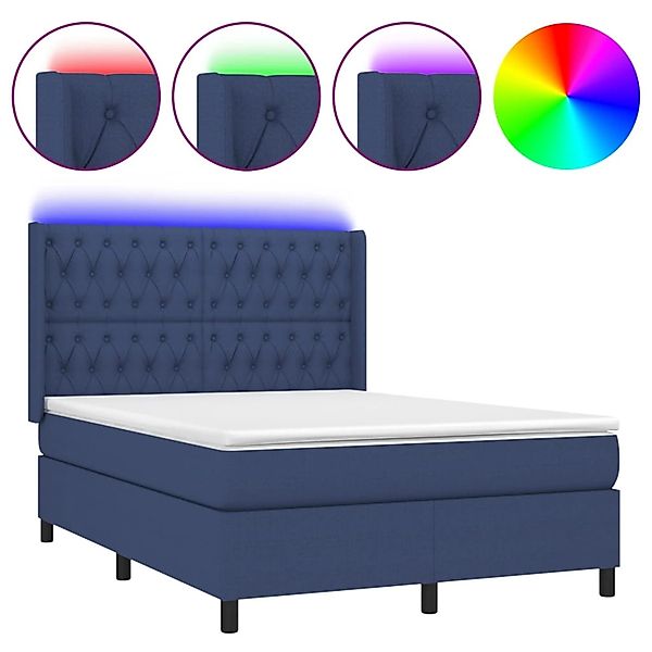 vidaXL Boxspringbett mit Matratze & LED Blau 140x190 cm Stoff1397612 günstig online kaufen