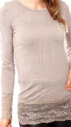 Muse Rundhalsshirt Langarm Longshirt mit Spitzensaum günstig online kaufen