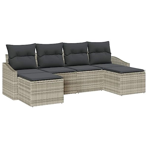 vidaXL Garten-Sofa-Set 6-Tlg Hellgrau Poly Rattan 3346832 günstig online kaufen