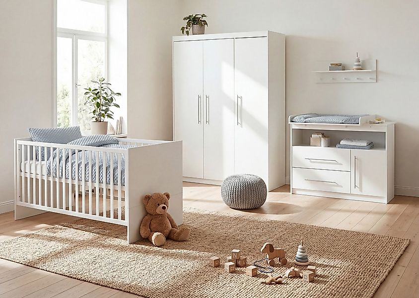 roba® Babyzimmer-Komplettset Maren, Gitterbett, Wickelkommode & 3-türiger S günstig online kaufen