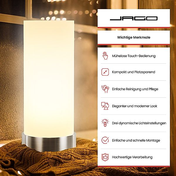 Jago Nachttischlampe Tischlampe mit Dimmer Touchfunktion günstig online kaufen