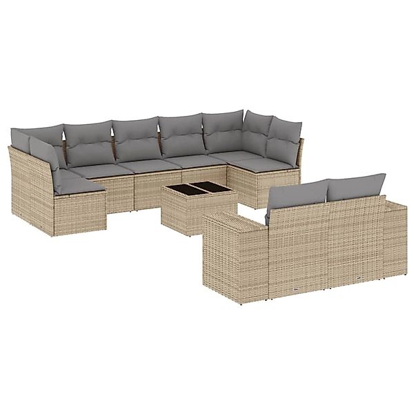 vidaXL 10-Tlg Garten-Sofagarnitur mit Kissen Beige Poly Rattan 3255366 günstig online kaufen