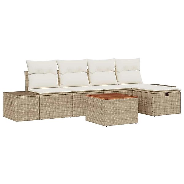 vidaXL Garten-Sofa-Set mit Kissen mit Speicher 6-Tlg Beige Poly Rattan 3359 günstig online kaufen