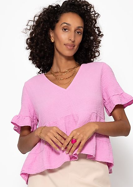 SASSYCLASSY Kurzarmbluse Luftiges Musselin Shirt Damen günstig online kaufen