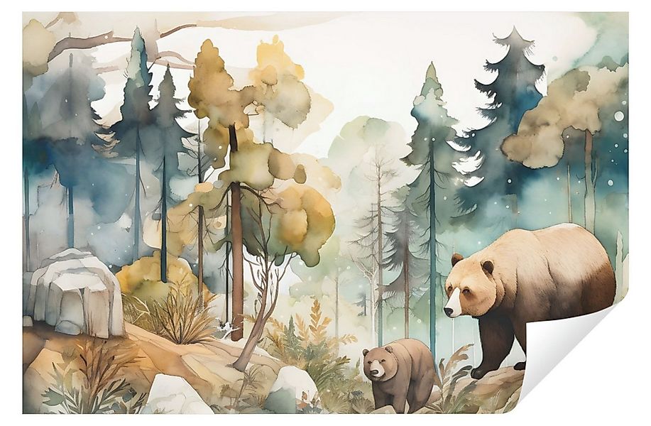 Wallarena Fototapete Kinderzimmer Wald Tiere Bär Aquarell Vlies Tapete Vlie günstig online kaufen