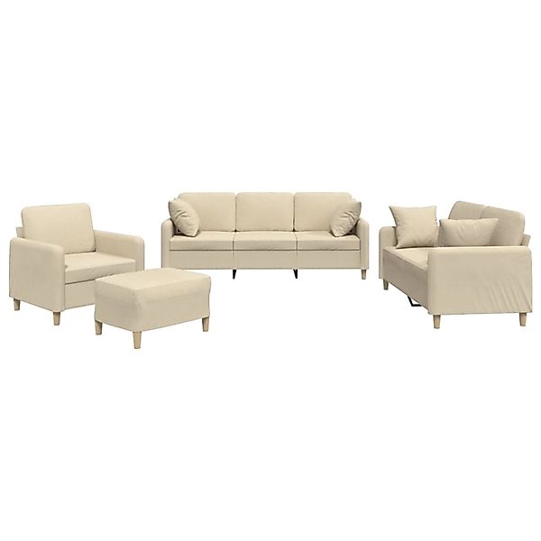 vidaXL 4-Tlg Sofagarnitur mit Kissen Creme Stoff 3202080 günstig online kaufen