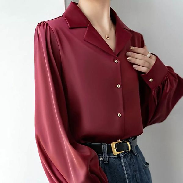AFAZ New Trading UG Blouson Frühlings-Retro-Hemd mit rotem Anzugkragen für günstig online kaufen