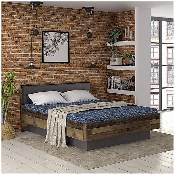 FORTE Holzbett Doppelbett CLIF 160 x 200 cm Optik: Old Wood Vintage von For günstig online kaufen