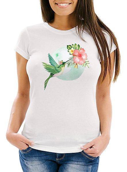 Neverless Print-Shirt Damen T-Shirt Kolibri Vogel günstig online kaufen