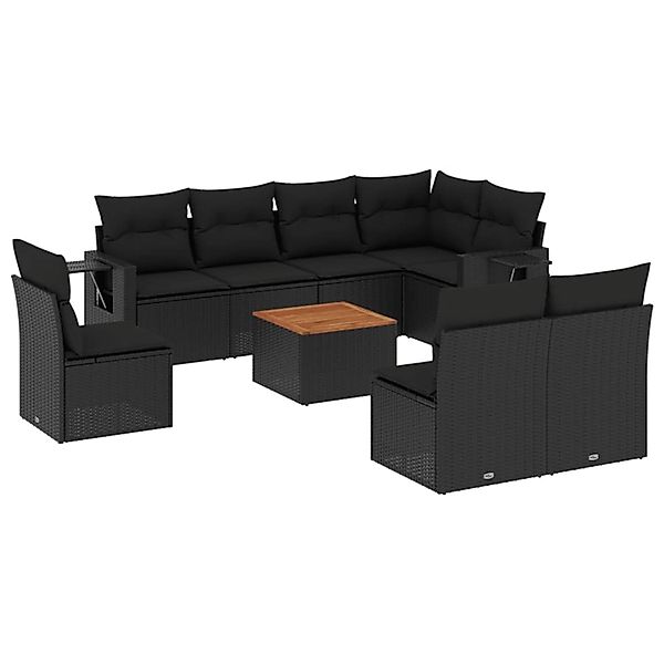 vidaXL 9-Tlg Garten-Sofagarnitur mit Kissen Schwarz Poly Rattan 3256930 günstig online kaufen