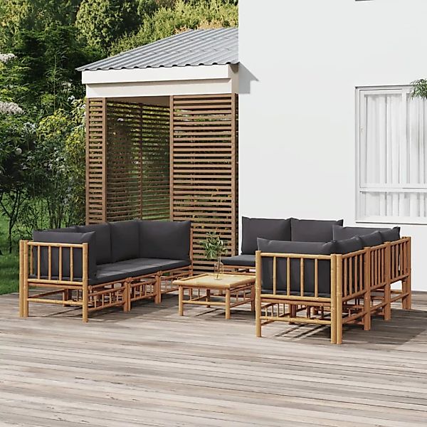 Vidaxl 9-tlg. Garten-lounge-set Mit Dunkelgrauen Kissen Bambus günstig online kaufen