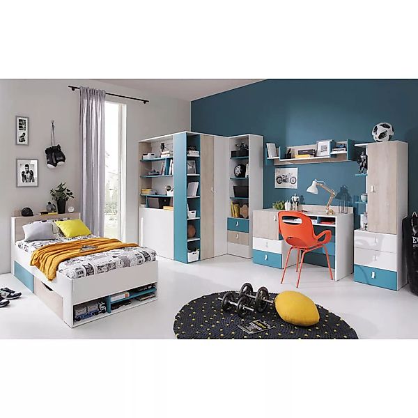 Jugendzimmer Set 6-teilig PITTSBURGH-133 mit Jugendbett 90x200 in weiß mit günstig online kaufen