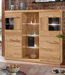 Home affaire Highboard "Ribe,120cm breit,112cm hoch,Oberplatte massiv,12 Fä günstig online kaufen