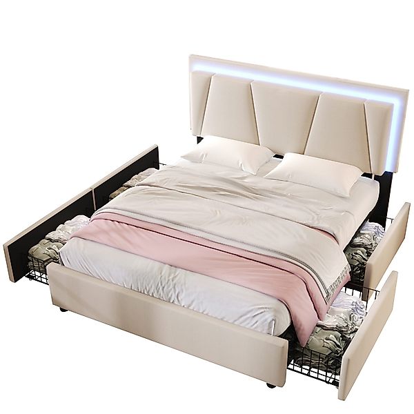 Flieks Polsterbett, LED-Beleuchtung Doppelbett 140x200cm mit günstig online kaufen