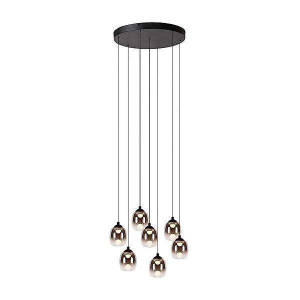 LED Pendelleuchte Tamino in Rauchglas und Schwarz 7x 7W 3299,8lm günstig online kaufen