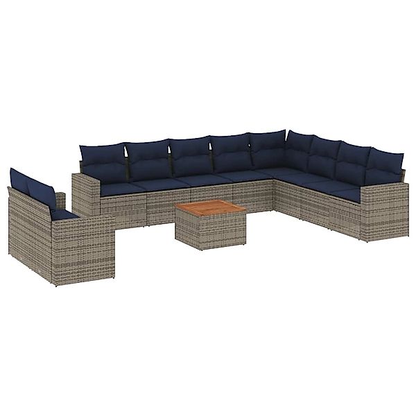 vidaXL 11-Tlg Garten-Sofagarnitur mit Kissen Grau Poly Rattan 3256530 günstig online kaufen