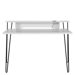 Moderner Laptopschreibtisch in Weiß und Schwarz Kabeldurchlass günstig online kaufen