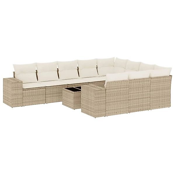 vidaXL 11-Tlg Garten-Sofagarnitur mit Kissen Beige Poly Rattan 3255435 günstig online kaufen
