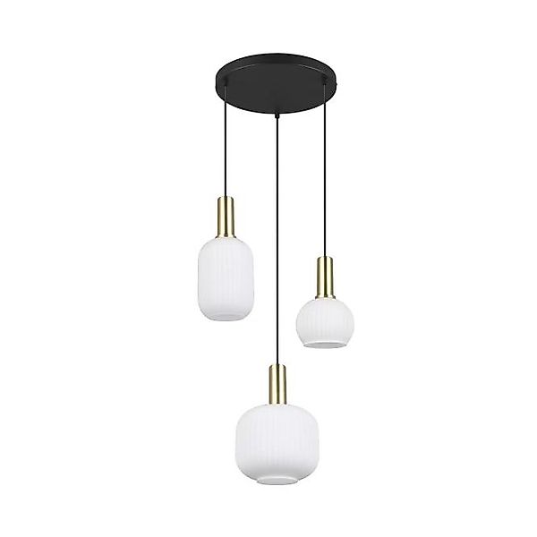 Pendelleuchte 3xE27  Matt / Messing / Glas opal 1 Stück Glas / Metall Weiß, günstig online kaufen