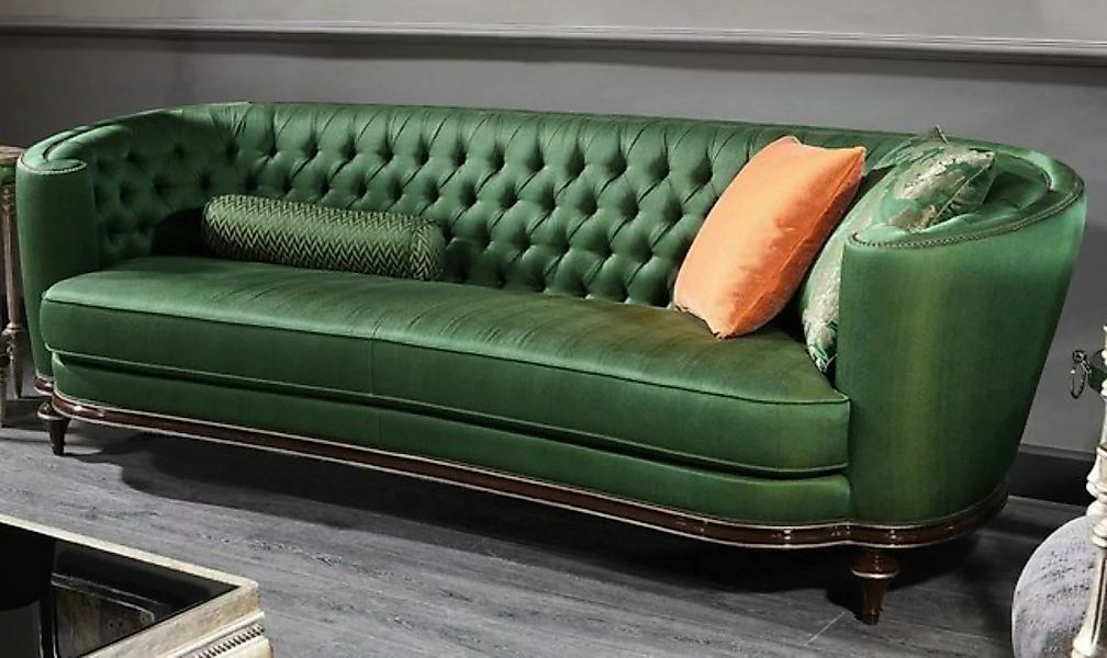 Casa Padrino Sofa Luxus Barock Sofa Grün / Braun / Silber - Handgefertigtes günstig online kaufen