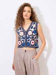 Apricot Stricktop Geblümte Häkelweste, im Boho-Look günstig online kaufen