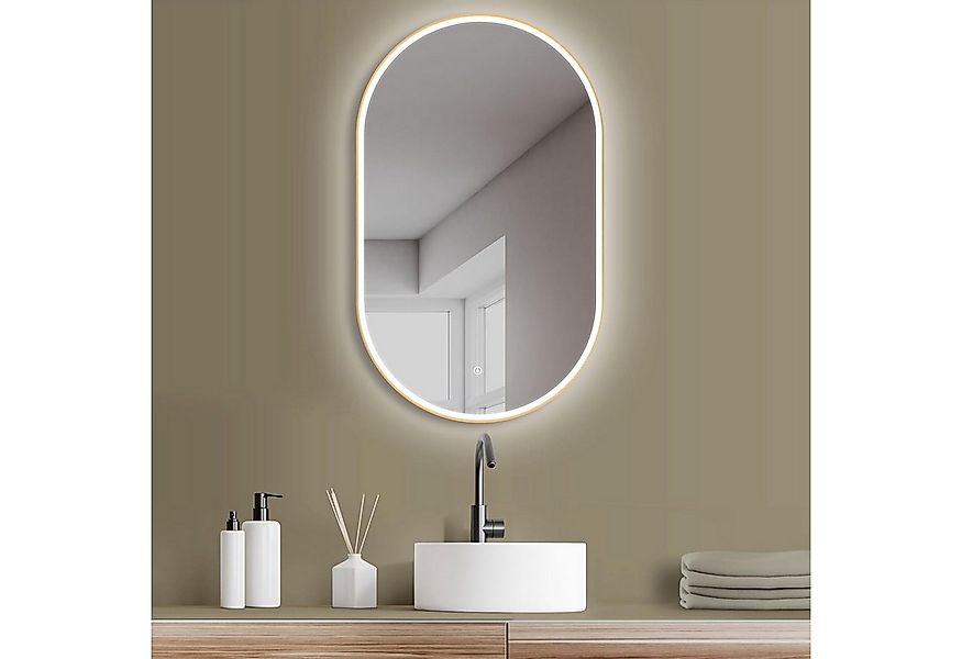 HOKO Badspiegel Oval Spiegel Schwarz Gold Weiß Badezimmer Spiegel mit Licht günstig online kaufen