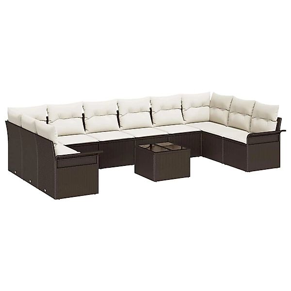 vidaXL Garten-Sofa-Set mit Kissen 11-Tlg Braun Poly Rattan 3345548 günstig online kaufen