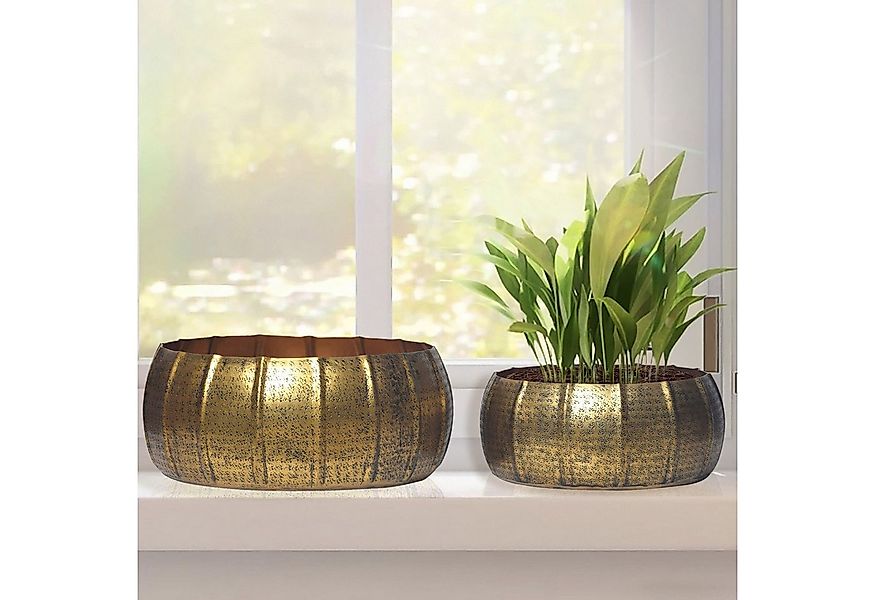 FINEBUY Blumentopf FB65135 Pflanzgefäß 2er Set Metall Schale Deko Rund Hamm günstig online kaufen
