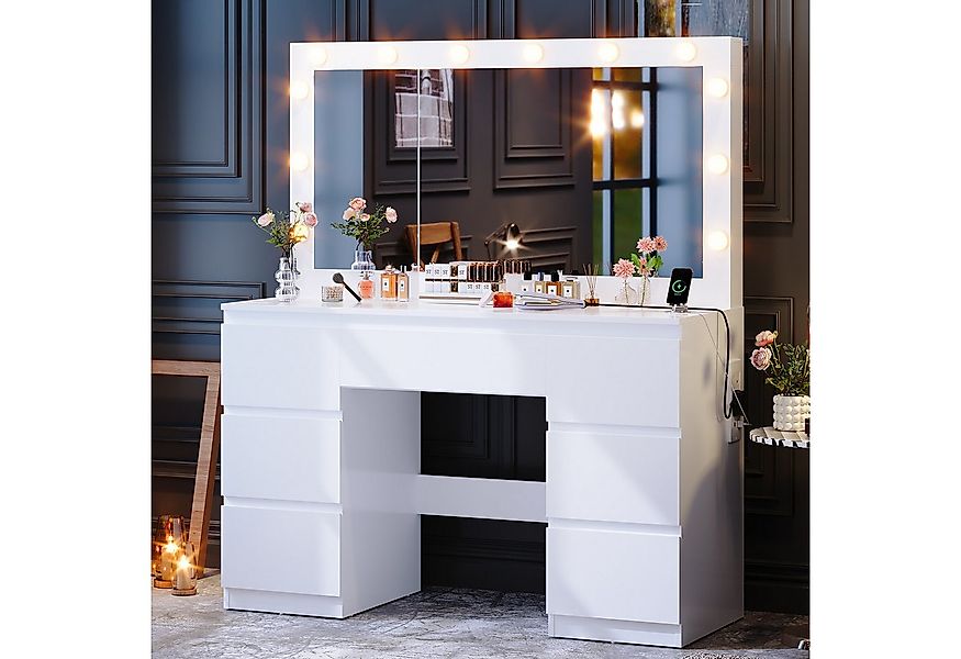 Furnicopia Schminktisch mit 7 Schubladen mit 2 Steckdosen 1 USB-Anschluss 1 günstig online kaufen