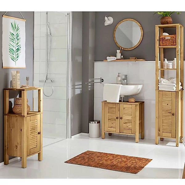 Badezimmermöbelset aus Kiefer Massivholz gebeizt & geölt (vierteilig) günstig online kaufen