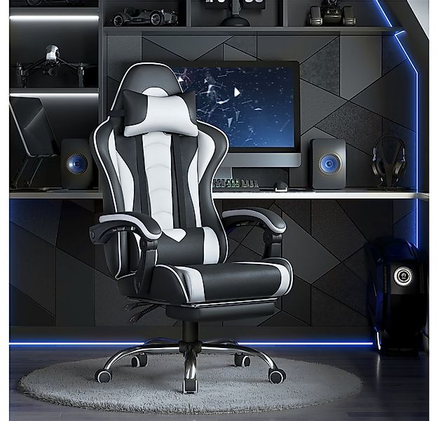 Yaheetech Gaming-Stuhl mit Massagefunktion & Kopfstütze & Fußstütze Ergonom günstig online kaufen
