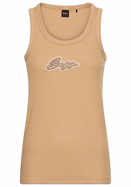 BOSS ORANGE Ripptanktop "Ematite Stonebadge Premium Damenmode", mit aufgest günstig online kaufen