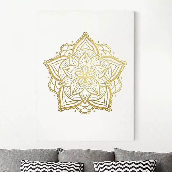Leinwandbild Mandala Blüte Illustration weiß gold günstig online kaufen