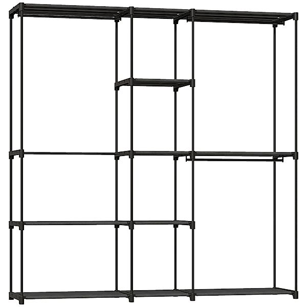 HOMCOM Kleiderschrank mit 8 Regalen & 3 Stangen, 182×43×185 cm, Schwarz   A günstig online kaufen