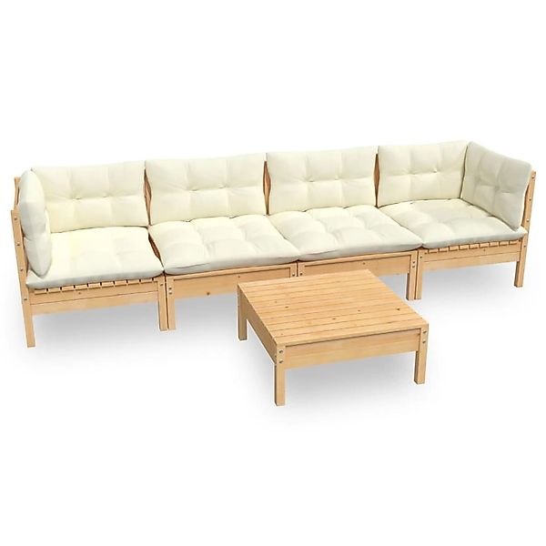 vidaXL 5-tlg Garten-Lounge-Set mit Creme Kissen Kiefer Massivholz Modell 1 günstig online kaufen